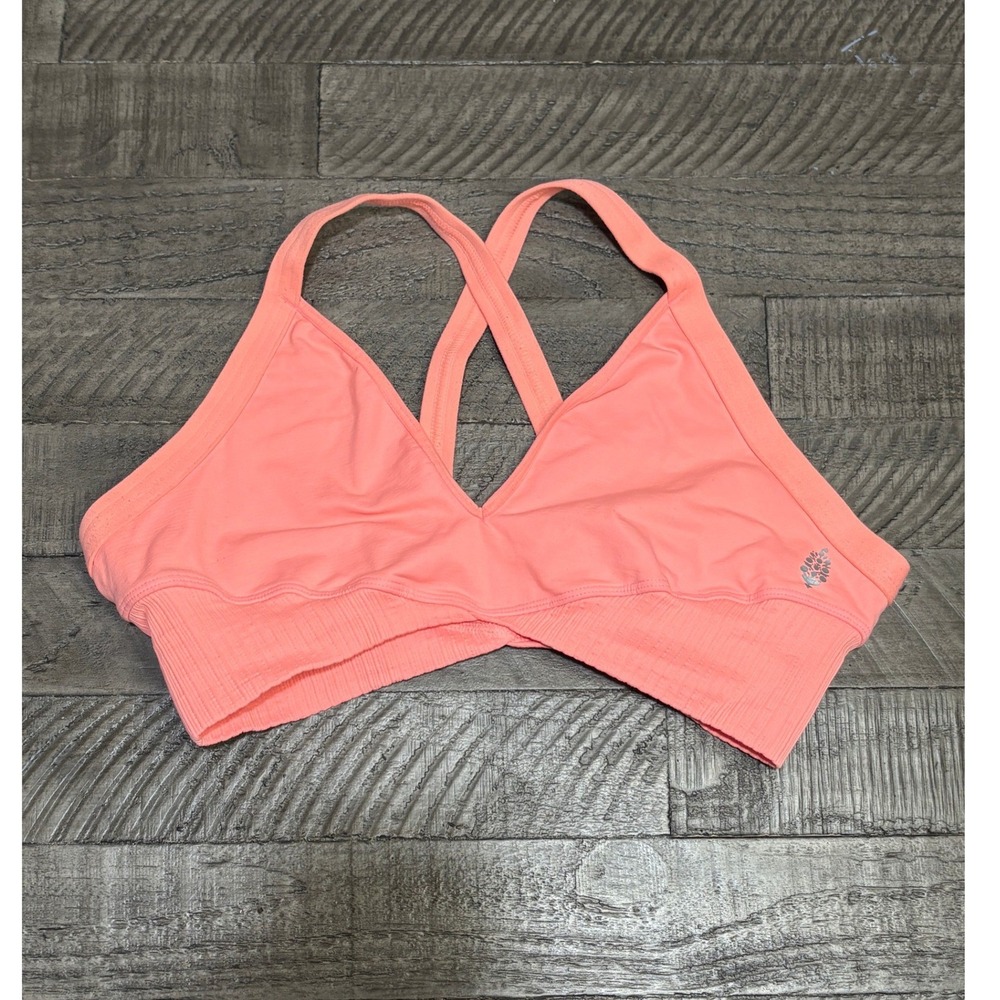 Free People Movement Good Karma Super Plunge Bra Coral Pink Sports Bra M/L
